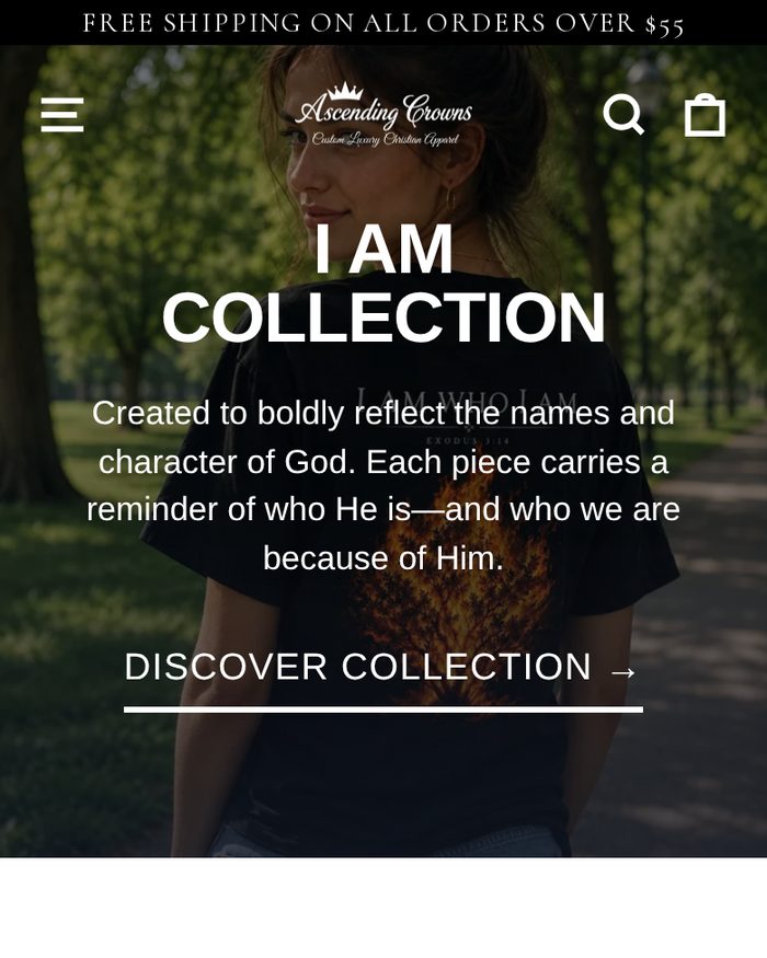 Ascending Crowns Shopify website homepage