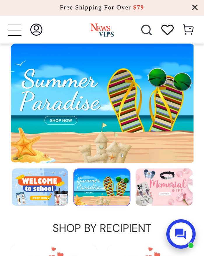 Newsvips Shopify website homepage