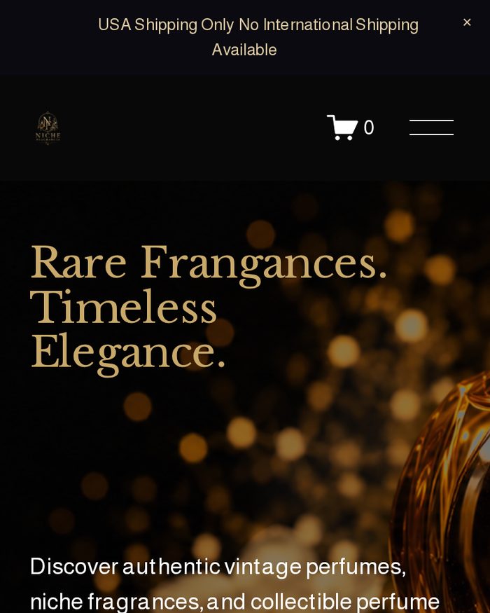 Niche & Vintage Parfum Squarespace website homepage