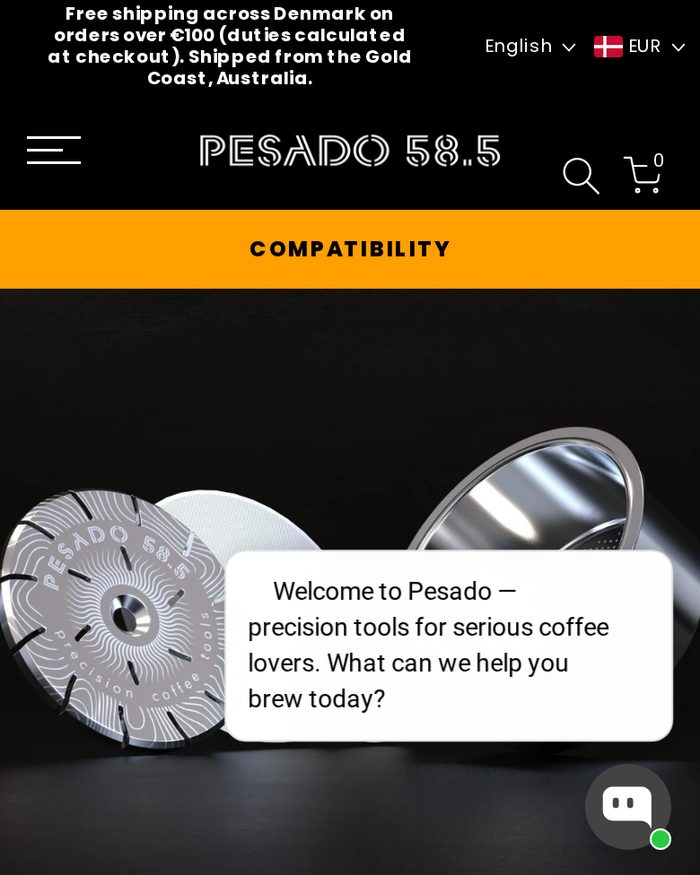 Pesado 58.5 Shopify website homepage
