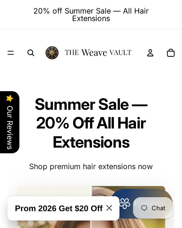 The Weave Vault Shopify website homepage