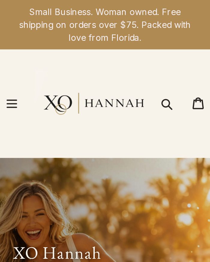 XO Hannah Shopify website homepage